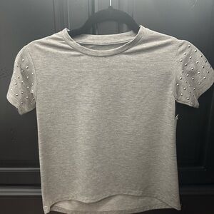 MIA Light Gray Short Sleeve Tee with silver Studded Sleeves NWT
